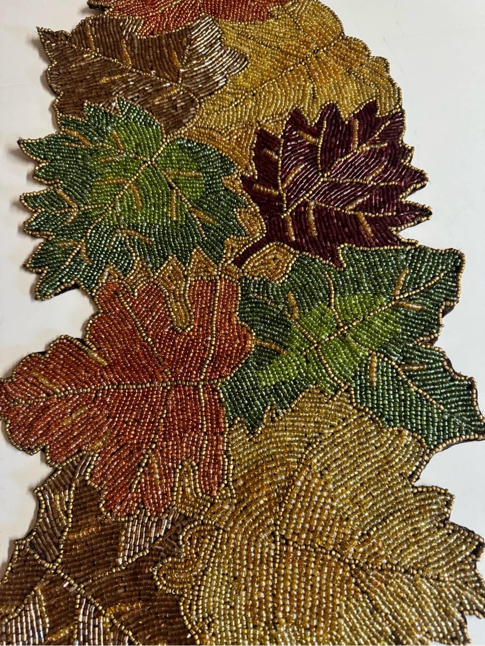 Pier 1 Imports Discontinued Heavily Beaded Green/Plum/Brown/Orange Table Runner - Picture 5 of 12
